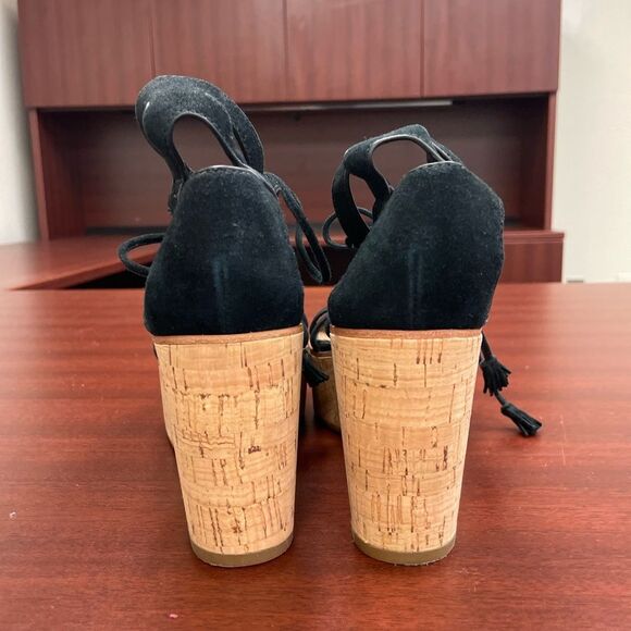 Frye Black Strappy Lace Up Platform Wedge Sandal Size 8 - Picture 7 of 7